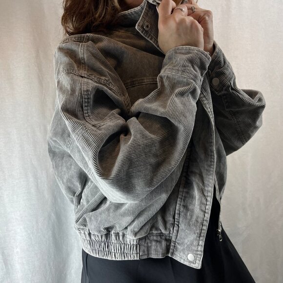 Grey Corduroy Bomber Jacket - Picture 3 of 10